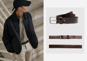 Estilo masculino com jaqueta e cintos de couro