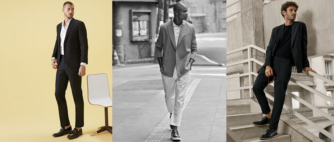 Três homens fashion com trajes elegantes