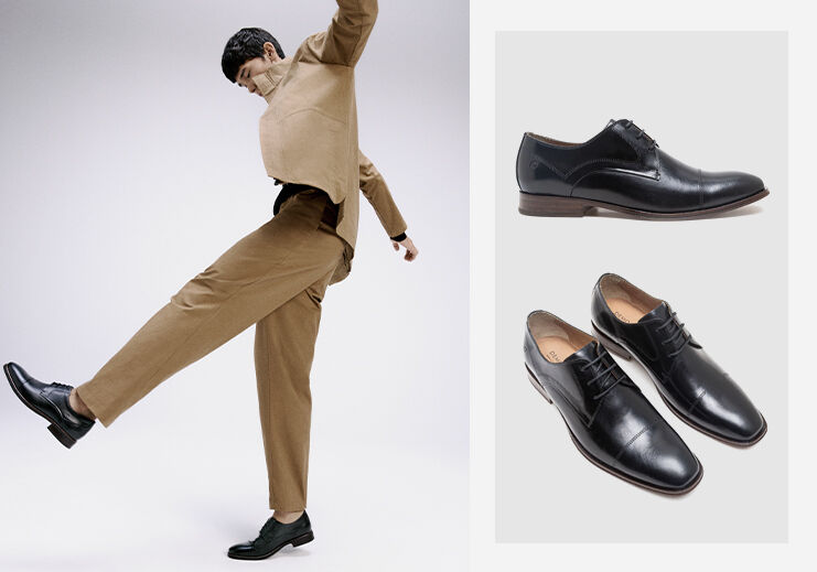 Homem em traje formal com sapatos pretos