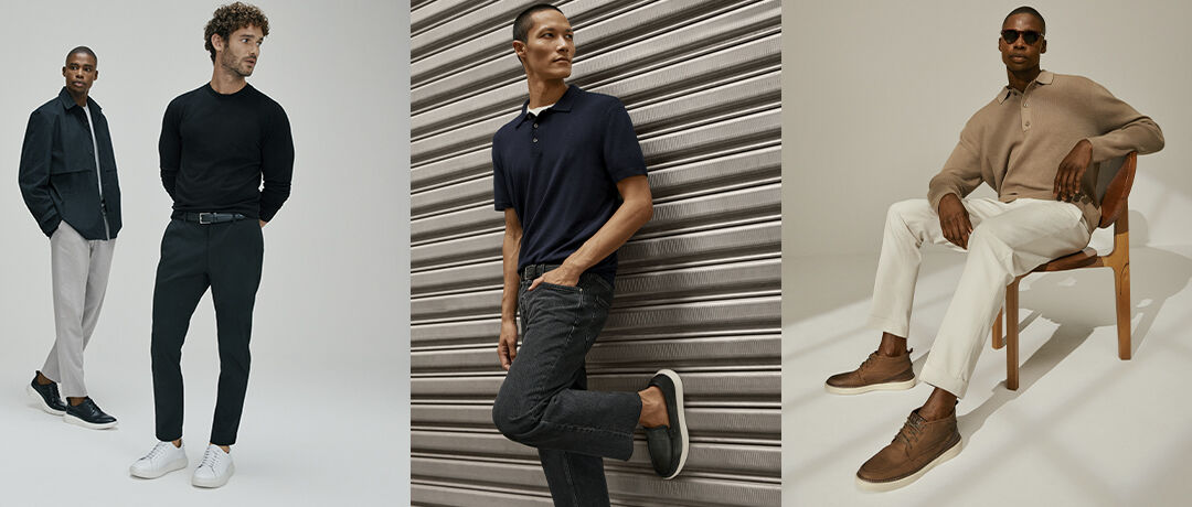 Homens fashion em diferentes estilos de roupas masculinas