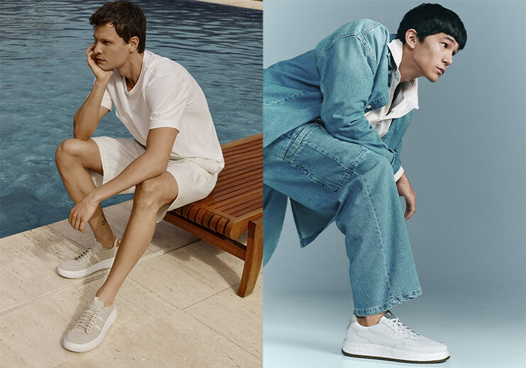 Modelos de calçados estilosos em ambientes diferentes