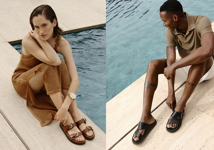 Modelo usando sandálias em ambientes aquáticos