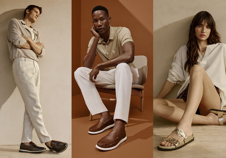 Homens e mulher usando calçados elegantes